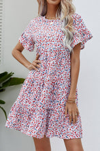 Load image into Gallery viewer, Ditsy Floral Flounce Sleeve Tiered Dress