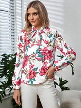 Load image into Gallery viewer, Printed Tie Neck Long Sleeve Blouse