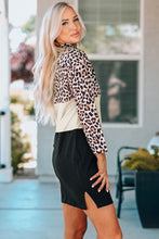 Load image into Gallery viewer, Leopard Color Block Cold-Shoulder Side Slit Dress