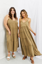 Load image into Gallery viewer, Full Size Spaghetti Strap Tiered Dress with Pockets in Khaki