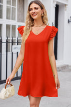 Load image into Gallery viewer, Ruffled V-Neck Flutter Sleeve Dress