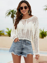 Load image into Gallery viewer, Fringe Trim Openwork Long Sleeve Cover-Up