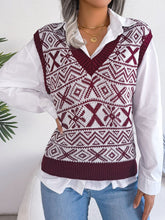 Load image into Gallery viewer, Geometric V-Neck Capped Sleeve Sweater Vest