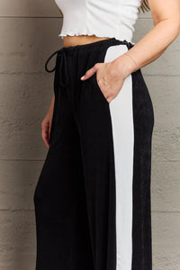 Keep It Casual Full Size Color Block Stripe Long Pants in Black