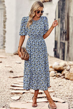 Load image into Gallery viewer, Floral Cutout Puff Sleeve Midi Dress