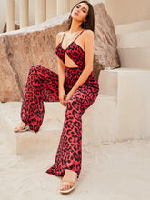 Load image into Gallery viewer, Leopard Cutout Spaghetti Strap Backless Jumpsuit