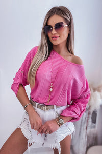 Round Neck Roll-Tab Sleeve Blouse