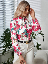 Load image into Gallery viewer, Printed Tie Neck Long Sleeve Blouse