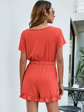 Load image into Gallery viewer, Drawstring Waist Ruffled Short Sleeve Romper
