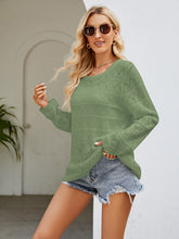 Load image into Gallery viewer, Round Neck Openwork Long Sleeve Knit Top