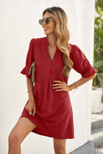 Load image into Gallery viewer, Puff Sleeve Notched Mini Shift Dress