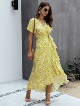 Load image into Gallery viewer, Floral Tied Flutter Sleeve Surplice Dress