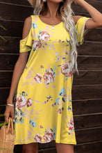 Load image into Gallery viewer, Floral Round Neck Cold-Shoulder Dress