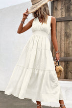 Load image into Gallery viewer, V-Neck Smocked Waist Sleeveless Tiered Dress