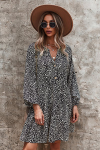 Leopard Print V Neck Tiered Pleated Dress
