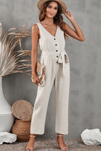 Load image into Gallery viewer, Belted V-Neck Sleeveless Jumpsuit with Pockets