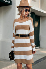 Load image into Gallery viewer, Striped Boat Neck Rib-Knit Sweater Dress