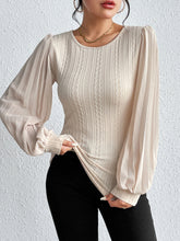 Load image into Gallery viewer, Pleated Puff Sleeve Round Neck Blouse