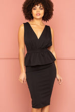 Load image into Gallery viewer, Nyla Black Peplum Midi Dress