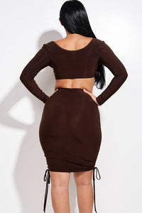 Chocolate Ruched Cut Out Mini Dress