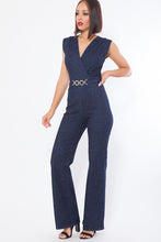 Load image into Gallery viewer, Denim Gold Waist Buckle Jumpsuit