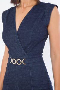 Denim Gold Waist Buckle Jumpsuit