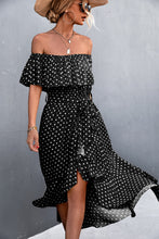 Load image into Gallery viewer, Polka Dot Layered Off-Shoulder Belted Dress