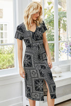 Load image into Gallery viewer, Printed Front Slit V-Neck Midi Dress