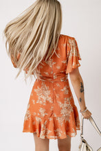 Load image into Gallery viewer, Floral Flutter Sleeve Tie Waist Ruffled Dress