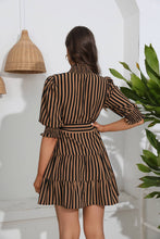 Load image into Gallery viewer, Striped Tie Belt Tiered Dress