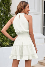 Load image into Gallery viewer, Frill Trim Smocked Waist Grecian Neck Sleeveless Dress
