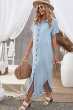 Load image into Gallery viewer, Textured Button Down Slit Shirt Dress