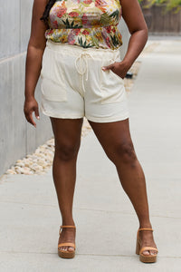 Full Size High Waisted Paper bag Shorts in New Ivory