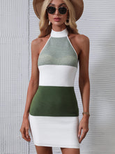 Load image into Gallery viewer, Color Block Halter Neck Knit Dress