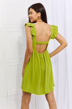 Load image into Gallery viewer, Sunny Days Full Size Empire Line Ruffle Sleeve Dress in Lime
