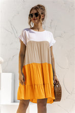 Load image into Gallery viewer, Color Block Round Neck Ruffle Hem Dress