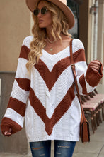 Load image into Gallery viewer, Chevron Cable-Knit V-Neck Tunic Sweater
