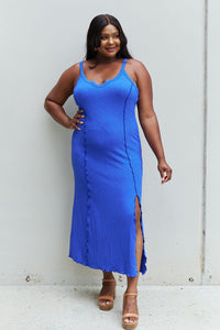 Look At Me Full Size Notch Neck Maxi Dress with Slit in Cobalt Blue
