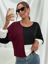 Load image into Gallery viewer, Three-Tone Color Block Dropped Shoulder Long Sleeve Tee