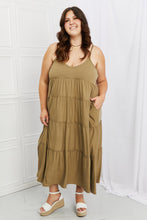 Load image into Gallery viewer, Full Size Spaghetti Strap Tiered Dress with Pockets in Khaki