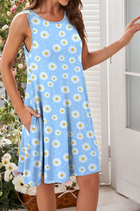 Printed Round Neck Sleeveless Dress