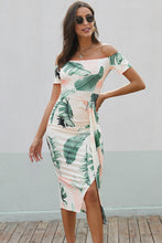 Load image into Gallery viewer, Printed Off-Shoulder Split Dress