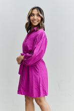 Load image into Gallery viewer, Hello Darling Full Size Half Sleeve Belted Mini Dress in Magenta