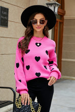 Load image into Gallery viewer, Heart Pattern Lantern Sleeve Round Neck Tunic Sweater