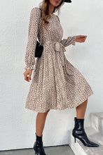 Load image into Gallery viewer, Printed Round Neck Belted Pleated Dress