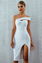 Load image into Gallery viewer, Black Off Shoulder Side Slit Bodycon Dress