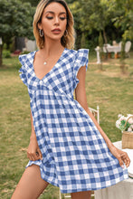 Load image into Gallery viewer, Plaid Butterfly Sleeve Deep V Dress
