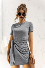 Load image into Gallery viewer, Round Neck Cuffed Sleeve Side Tie Dress