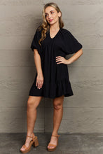 Load image into Gallery viewer, Comfort Cutie Double V-Neck Puff Sleeve Mini Dress