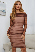 Load image into Gallery viewer, Off-Shoulder Ruched Long Sleeve Tulle Dress